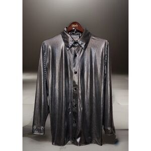 Charades Shirt Adult L Silver Metallic The Nail Head Disco Shirt Events New Year